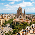 widok na Barcelonę w słoneczny dzień