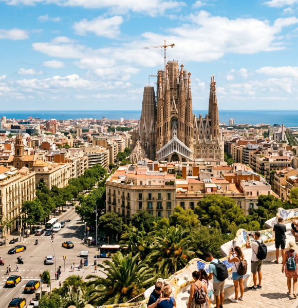 widok na Barcelonę w słoneczny dzień